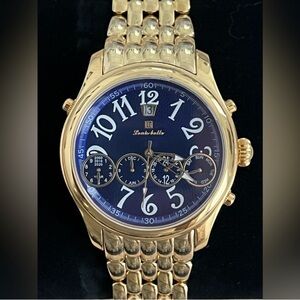 Louis Bolle Men's Automatic Chronograph Style Blue Dial Gold-Tone Weave Bracelet